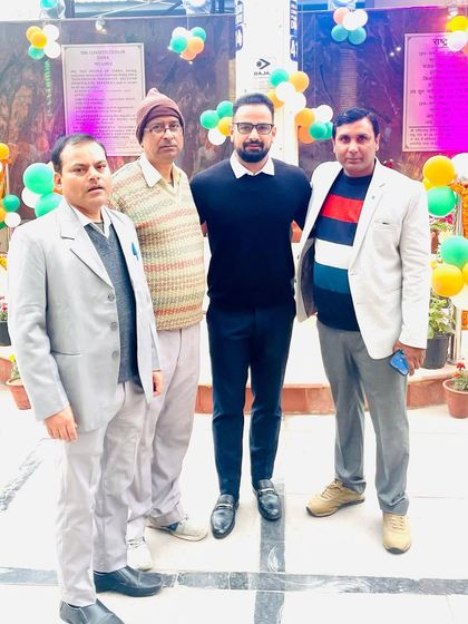 Posing with colleagues in front of the Republic Day decorations at Rohini Court, my 'karmabhoomi'.