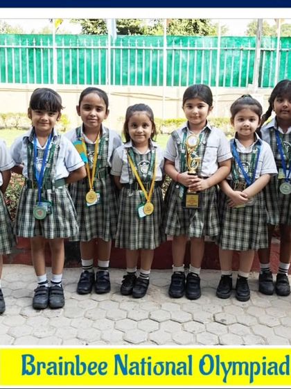 A lineup of proud medal winners from Delhi Public School, Agra, after the 2024 National Olympiad.