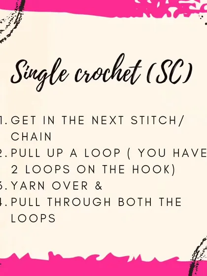 The Single Crochet (SC) is one of the first stitches you'll learn. It's a short, dense stitch that's perfect for creating sturdy fabrics for toys and accessories.