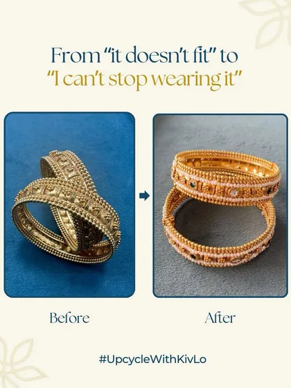 So many of us have bangles that just don't fit anymore. Instead of letting them sit in a locker, we made this pair openable and added a touch of kundan and pearls. Now, they're not just beautiful, they're wearable every day.
