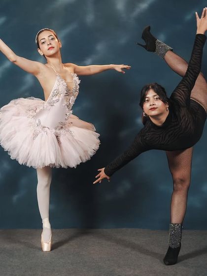 A creative photoshoot showcasing the beautiful contrast and unison between classical ballet en pointe and the modern, sharp style of dancing in heels.