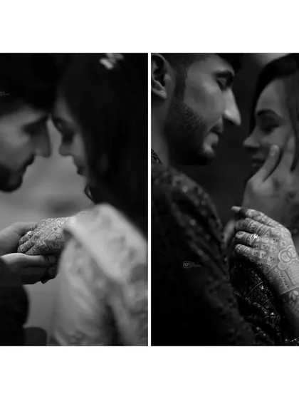 The quiet moments are just as important. This black-and-white diptych captures the deep, unspoken connection between a couple, focusing on pure emotion and intimacy.