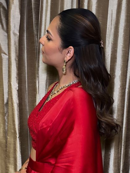 Another side view, showing the clean lines of the half-up style.