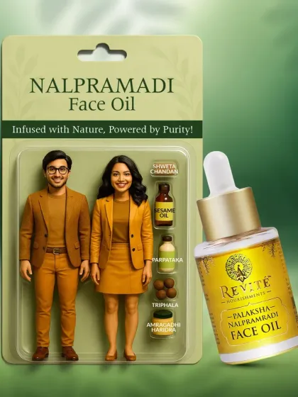 My Palaksha Nalpramadi Face Oil is another one of my pure, nature-infused creations. It's formulated with ingredients like white chandan and triphala to nourish and restore your skin's vitality.