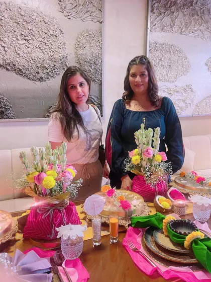 Posing with another happy participant and our colorful tablescape. These workshops are all about sharing joy and creativity, and I love connecting with each person who attends.