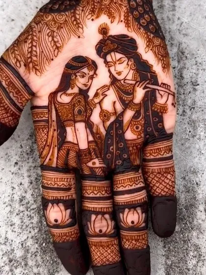 A beautiful portrait of Radha and Krishna, perfect for a bride who wants to celebrate their divine love story.