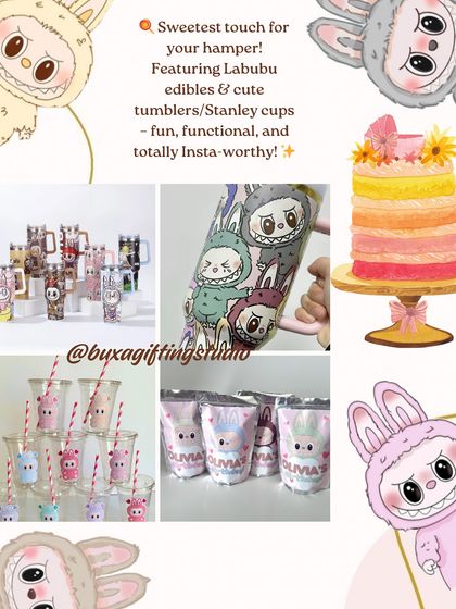 For a trendy baby shower, I can source unique items like these Labubu tumblers and Stanley cups.