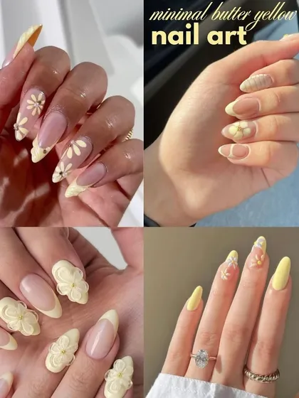 You can also add minimal nail art, like these cute 3D flowers, to a butter yellow set.