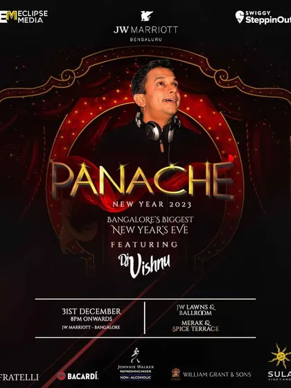 Headlining 'Panache', one of Bangalore's biggest New Year's Eve parties at the JW Marriott. I specialize in curating the perfect high-energy set for major celebrations and luxury events.