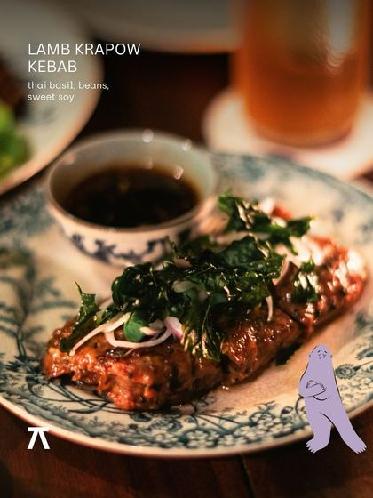 The Lamb Krapow Kebab from the Grumps, Goa pop-up, featuring Thai basil, beans, and a sweet soy glaze.