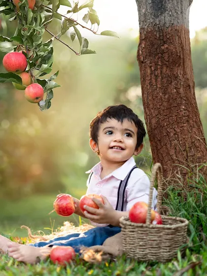 We can take the celebration outdoors. Here is a beautiful portrait from an apple orchard themed garden photoshoot.
