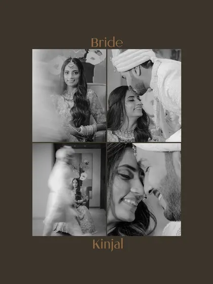 A collage focusing on the bride's story with her groom, featuring close ups and intimate black and white moments that highlight their connection.