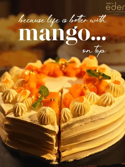 Because life is simply better with mango on top. Our fresh cream cake is generously decorated with ripe mango and delicate piping.