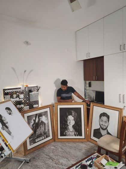 A more recent shot from 2023, with larger, more complex framed pieces. The journey of improvement never stops.