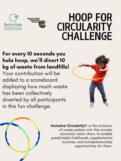 Take the "Hoop for Circularity Challenge" at our Re Market. This fun activity gamifies sustainability, where every 10 seconds of hula hooping helps divert 10 kg of waste from landfills.