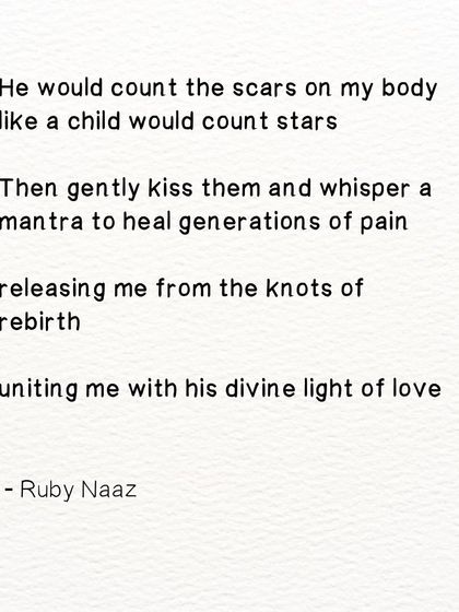 The full version of a poem about a lover who counts your scars like stars, healing generations of pain with a whispered mantra.