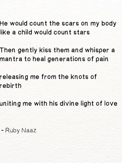 The full version of a poem about a lover who counts your scars like stars, healing generations of pain with a whispered mantra.