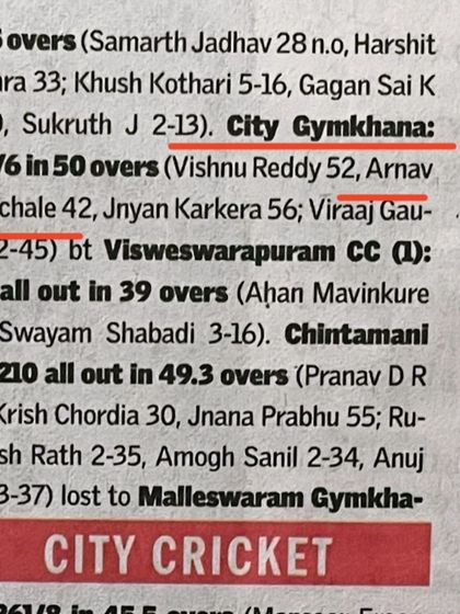 Seeing my 12-year-old son's name in the paper for scoring 42 runs in an U16 league match was a proud moment. It shows the value of giving young players opportunities to compete at higher levels.