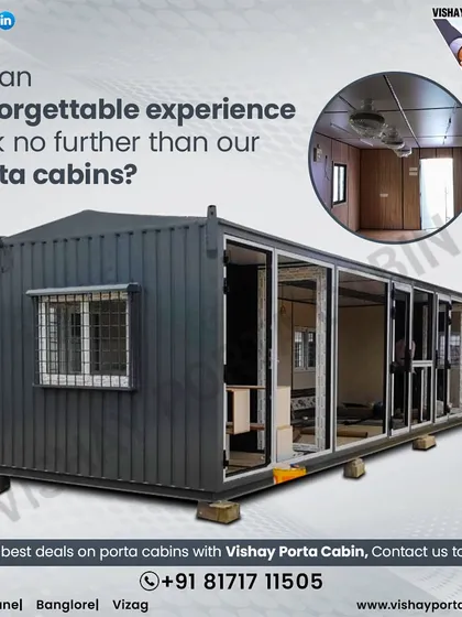 This large, multi-window portable cabin is designed for use as a spacious site office or a temporary classroom. The multiple entry points and windows provide flexibility in layout and ensure a well-lit interior.