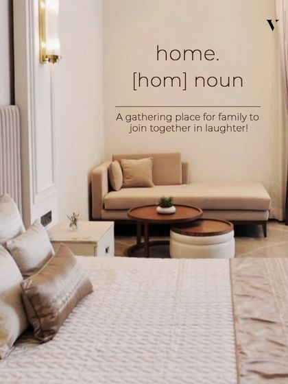 Home is a gathering place for family to join together in laughter. This image defines 'home' with a view of a serene bedroom, complete with a comfortable daybed for lounging.