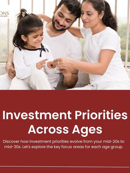 Investment priorities evolve across different life stages. This carousel shows the key financial focus areas for individuals in their mid-20s, such as building an emergency fund, versus those in their 30s, who prioritize growing wealth and retirement savings.