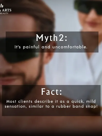 Myth: It's painful and uncomfortable. Fact: Most clients describe the sensation as a quick, mild snap, similar to a rubber band. My Alma Soprano Titanium technology makes the process very comfortable.