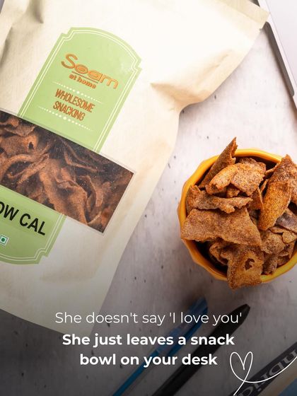 A mother's love shown through actions. This image depicts a snack bowl of my low-cal chips left on a desk, with the caption "She doesn't say 'I love you', she just leaves a snack bowl on your desk."