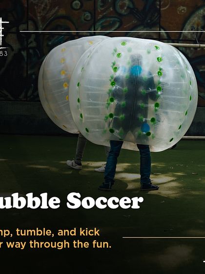 Bump, tumble, and kick your way through a game of Bubble Soccer. Scoring a goal is secondary to the fun of bouncing around.