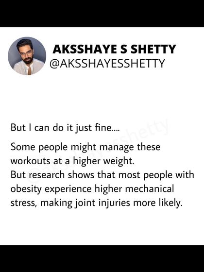 If you are obese, high-impact exercises like running and jumping carry a high risk of joint injury. I recommend starting with safer alternatives like walking and light weight training to build strength safely first.