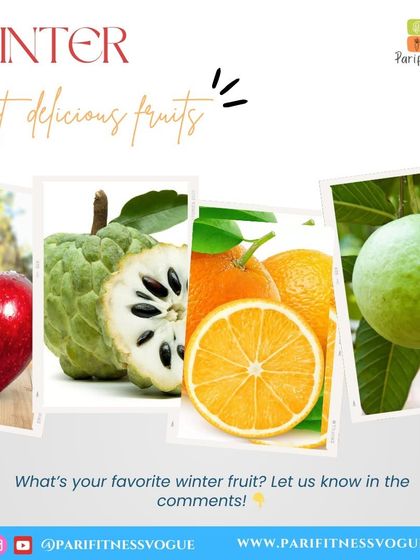 A celebration of delicious winter fruits like apples, oranges, and guava.