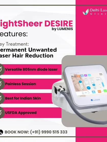 This is the LightSheer DESIRE machine I trust for all my laser hair reduction treatments. It is a US FDA approved diode laser, which is globally recognized as the gold standard and is particularly safe and effective for Indian skin tones. This technology ensures you get the best possible results without compromising safety.