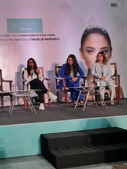 A wide shot of our panel on Skin Boosters at the Aesthetic Medicine India conference. It is always inspiring to be on stage with such esteemed colleagues in the field of dermatology.