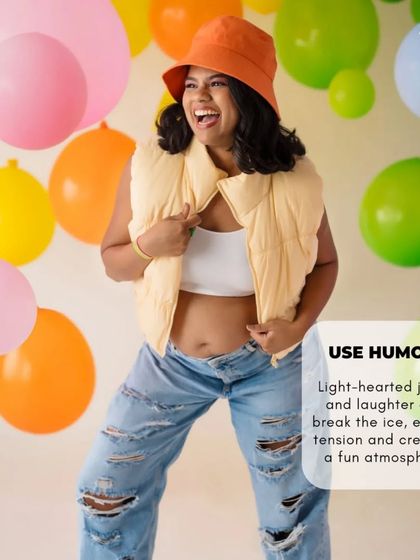 A tip on using humor and laughter to break the ice and create a fun, relaxed atmosphere during a maternity shoot.