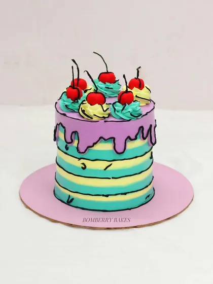 Another student's take on the popular comic or cartoon cake trend, made during a hands-on class.