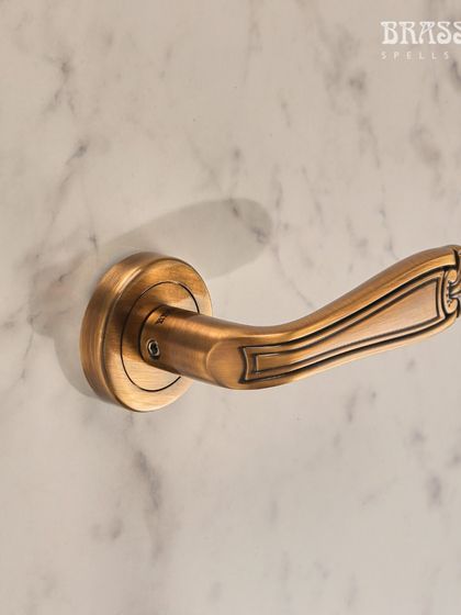 The Mumtaz lever handle on a rose, for a more understated application. Even without the long backplate, the handle's detailed design and elegant curve make a sophisticated statement.