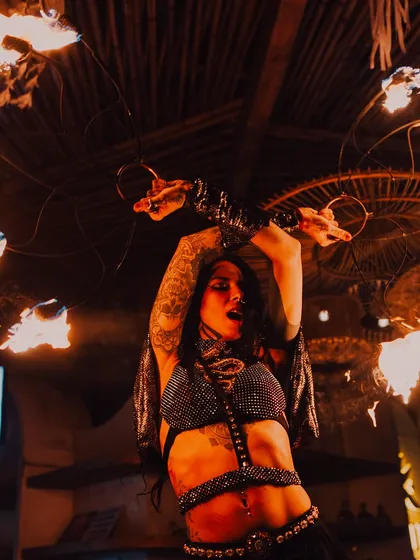 Our fire fan dance is a display of grace and danger, combining intricate movements with the raw element of fire. This solo performance highlights the skill and energy we bring to the stage.