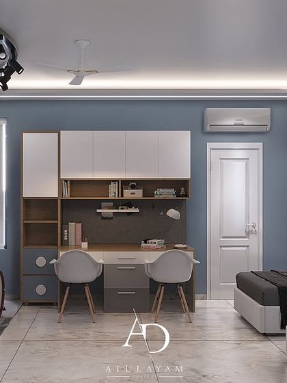 Another angle of the boys' room, showing a dedicated corner for a drum set and guitars, encouraging their musical talents.