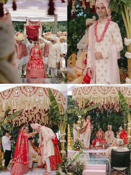 Capturing the beautiful rituals of a traditional wedding ceremony. I ensure every part of the setup, from the poolside mandap decorated with banana leaves to the seating for the priests, is thoughtfully arranged.
