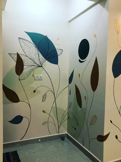 This floral mural was designed to bring a sense of calm and nature into a client's home. I love how the artwork wraps around the corners, creating an immersive, gentle feel. The combination of solid colors and fine-line details adds depth and elegance.