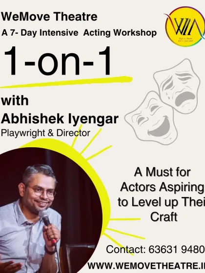 For professional actors looking to sharpen their craft, we offer intensive 1-on-1 coaching with our founder and director, Abhishek Iyengar. These personalized sessions are designed to address your specific needs and elevate your performance.