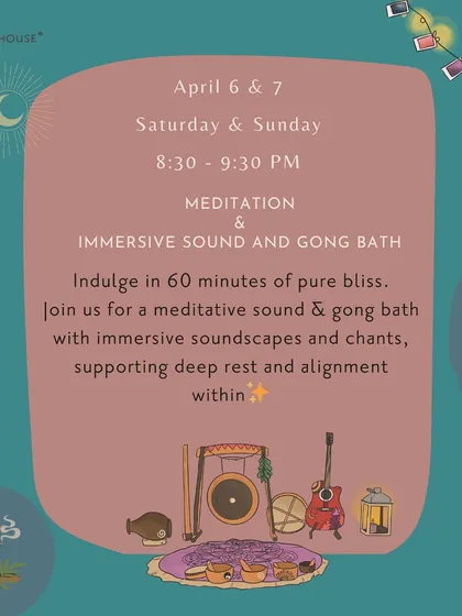 Join us for a meditative sound and gong bath, featuring immersive soundscapes with Himalayan and crystal bowls, gongs, and chimes. It is an hour of deep healing and relaxation.