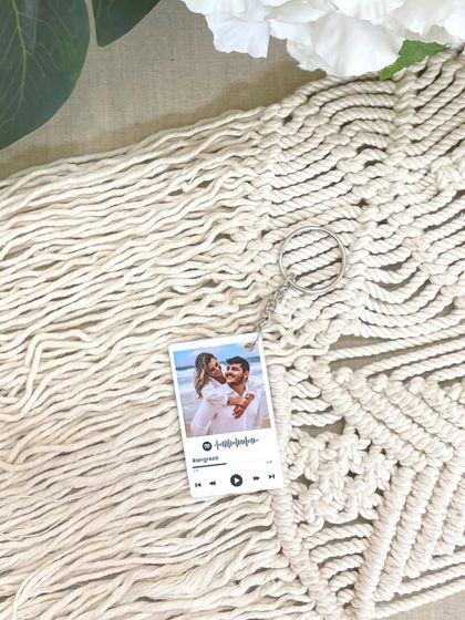 My double-sided Spotify keychain, available for ₹350 with free shipping. One side features your photo and scannable song code, and the other can have a personal message.