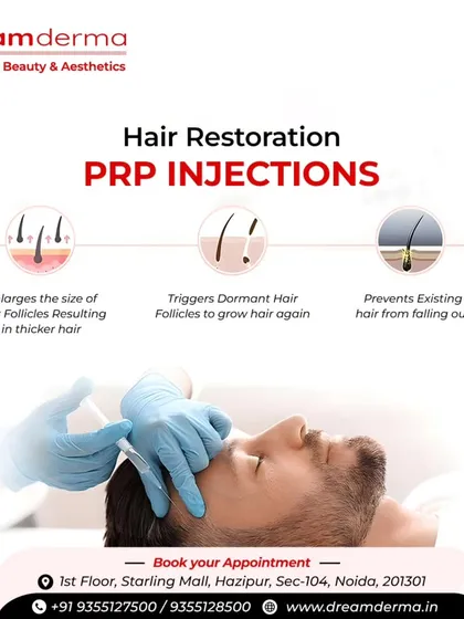 This visual explains exactly how my PRP injections work to restore hair. The treatment enlarges the size of existing hair follicles for thicker hair, triggers dormant follicles to start growing again, and helps prevent existing hair from falling out. It's a three-pronged approach to combating hair loss.