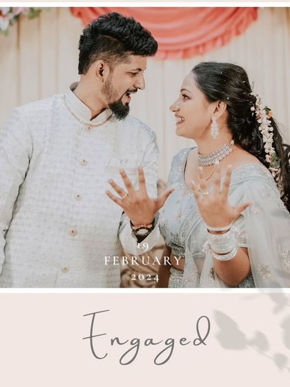 A joyful photo celebrating the moment it becomes official. The "Engaged" text overlay makes this a perfect image for sharing the exciting news with friends and family.