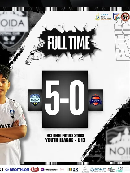 A dominant 5-0 victory for our U13 team in the Delhi Youth League. This scorecard reflects our team's offensive strength and solid defense.