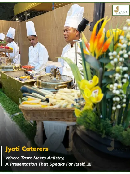 Where taste meets artistry. My team of chefs stands ready at their station, a presentation that speaks for itself and showcases their professionalism.
