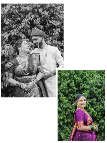 A black and white collage that brings a timeless, romantic feel to the couple's wedding portraits.