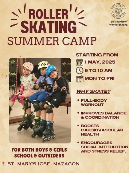 Ditch the screens and grab your skates. Our summer camp poster highlights the many benefits of skating, from a full-body workout to stress relief.