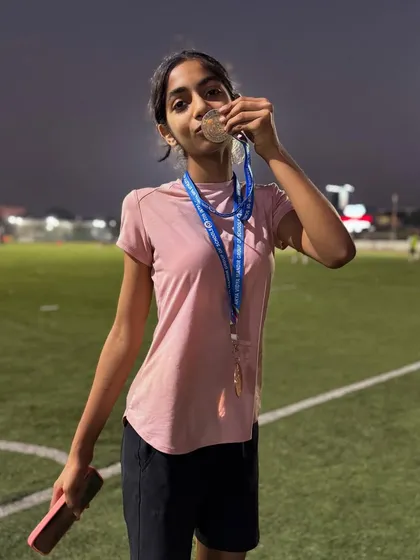 Congratulations to our athlete Prisha, biting her silver and bronze medals after a fantastic performance at the AVM annual athletic meet. Every medal tells a story of dedication.