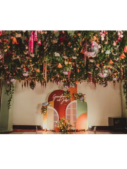A duplicate of 357, showing the complete stage design for the boho-chic reception.
